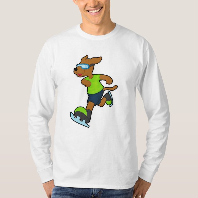 Dog at Ice skating with Goggles T-Shirt (Front)