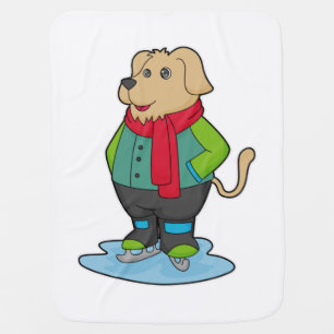 Dog at Ice skating with Ice skates Baby Blanket
