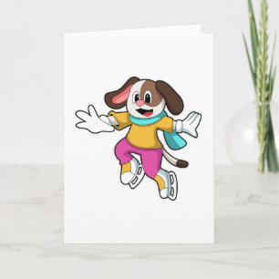 Dog at Ice skating with Ice skates Card