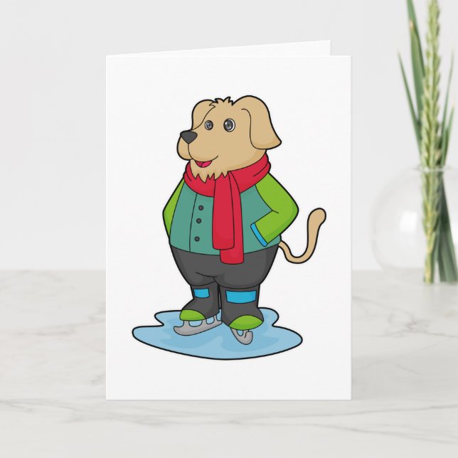 Dog at Ice skating with Ice skates Card (Front)