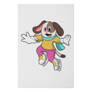 Dog at Ice skating with Ice skates Faux Canvas Print