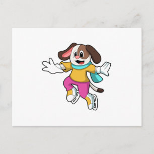 Dog at Ice skating with Ice skates Postcard