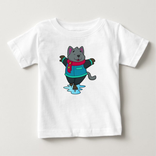 Dog at Ice skating with Ice skates & Scarf Baby T-Shirt (Front)