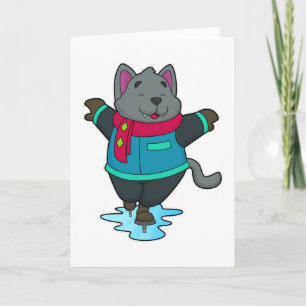 Dog at Ice skating with Ice skates & Scarf Card