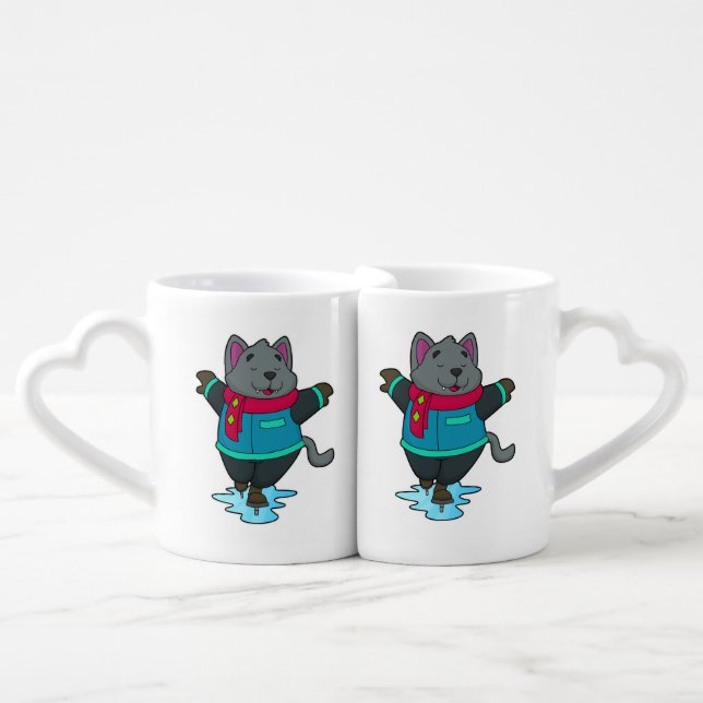 Dog at Ice skating with Ice skates & Scarf Coffee Mug Set (Front Nesting)