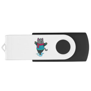 Dog at Ice skating with Ice skates & Scarf Flash Drive