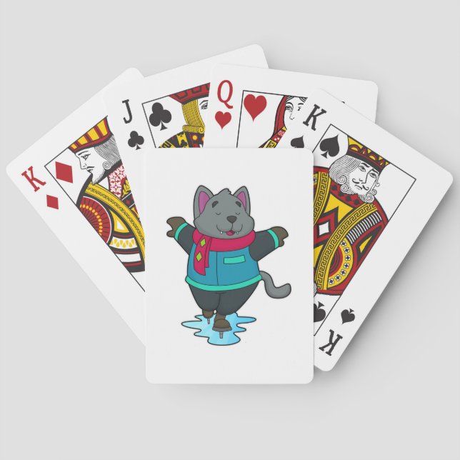Dog at Ice skating with Ice skates & Scarf Poker Cards (Back)