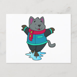 Dog at Ice skating with Ice skates & Scarf Postcard