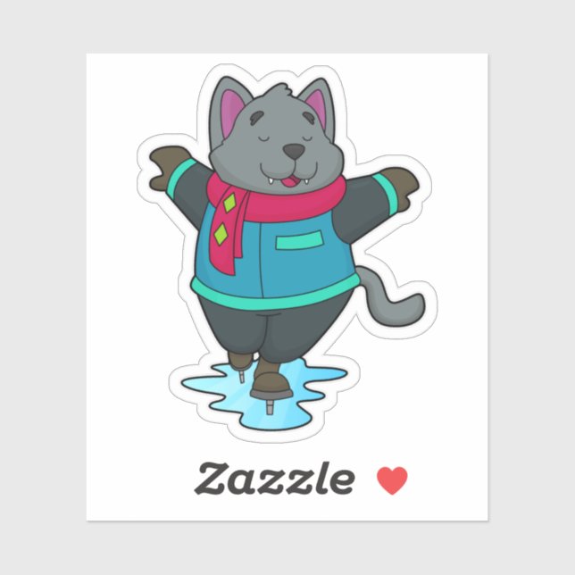 Dog at Ice skating with Ice skates & Scarf Sticker (Sheet)