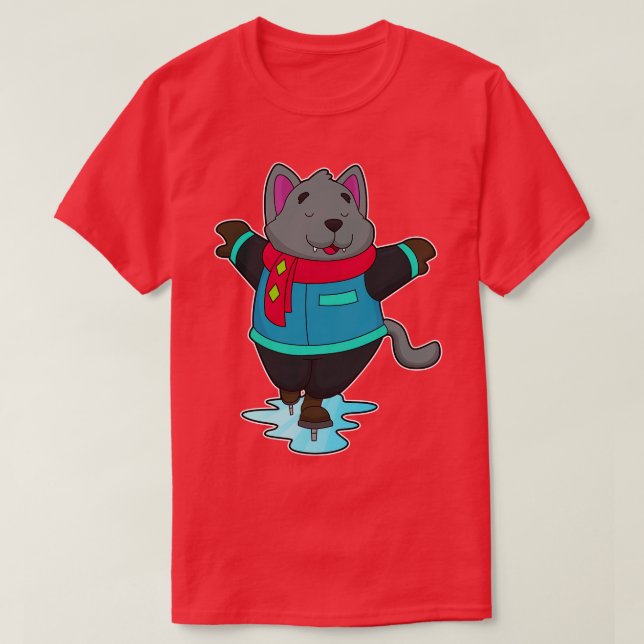 Dog at Ice skating with Ice skates Scarf T-Shirt (Design Front)