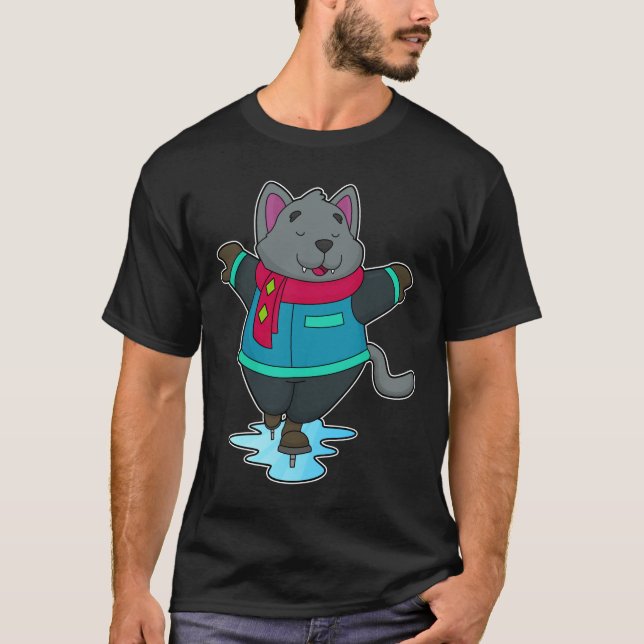Dog at Ice skating with Ice skates & Scarf T-Shirt (Front)