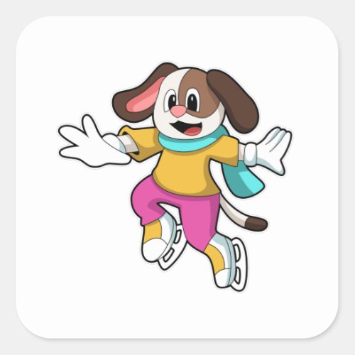 Dog at Ice skating with Ice skates Square Sticker