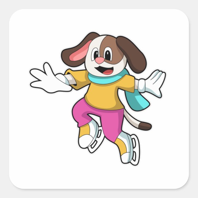 Dog at Ice skating with Ice skates Square Sticker (Front)