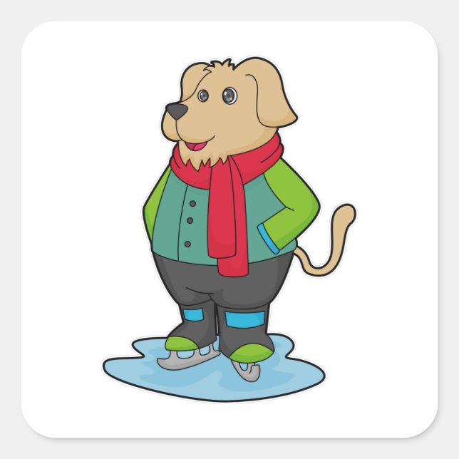Dog at Ice skating with Ice skates Square Sticker (Front)