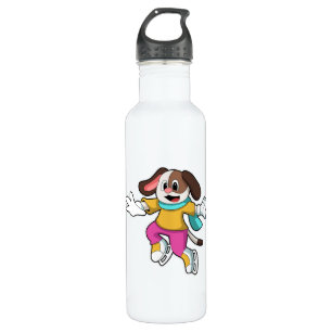 Dog at Ice skating with Ice skates Stainless Steel Water Bottle