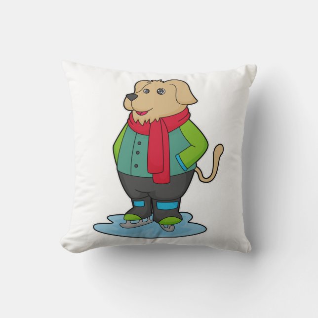 Dog at Ice skating with Ice skates Throw Pillow (Front)