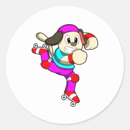 Dog at Inline skating with Inline skates Classic Round Sticker