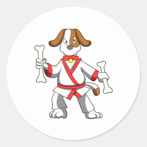 Dog at Martial arts Karate with Bone Classic Round Sticker