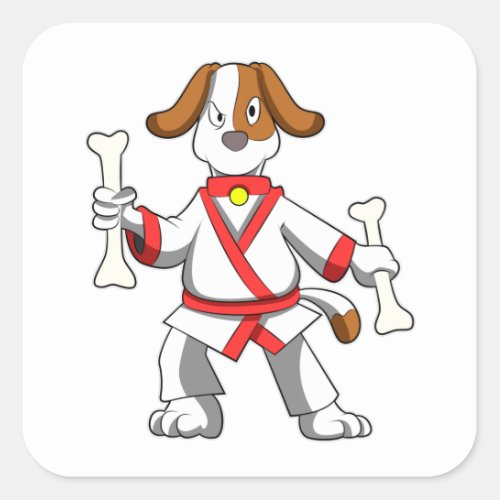 Dog at Martial arts Karate with Bone Square Sticker