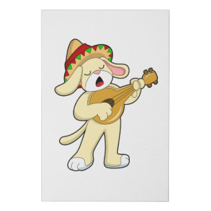 Dog at Music with Guitar Faux Canvas Print