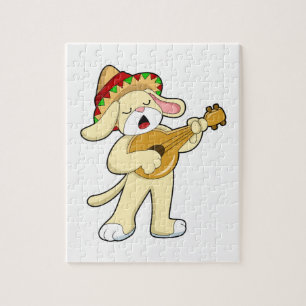 Dog at Music with Guitar Jigsaw Puzzle