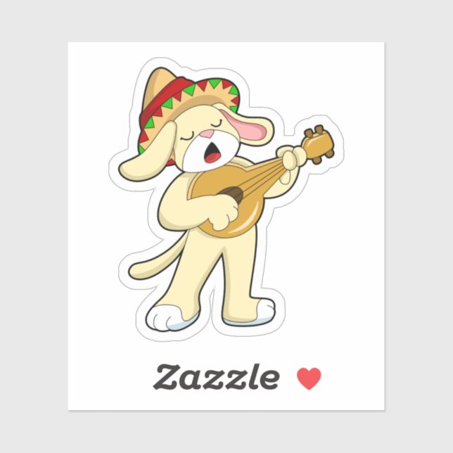 Dog at Music with Guitar Sticker (Sheet)
