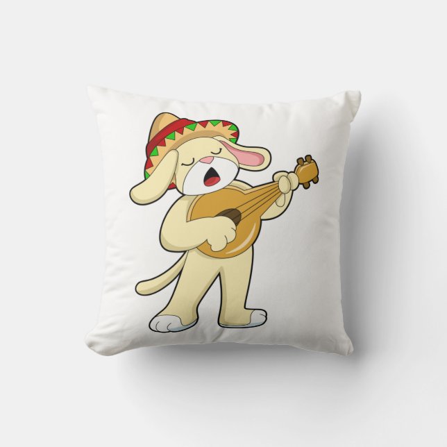 Dog at Music with Guitar Throw Pillow (Front)