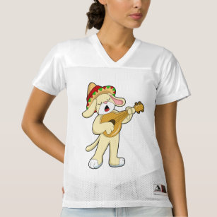 Dog at Music with Guitar Women's Football Jersey
