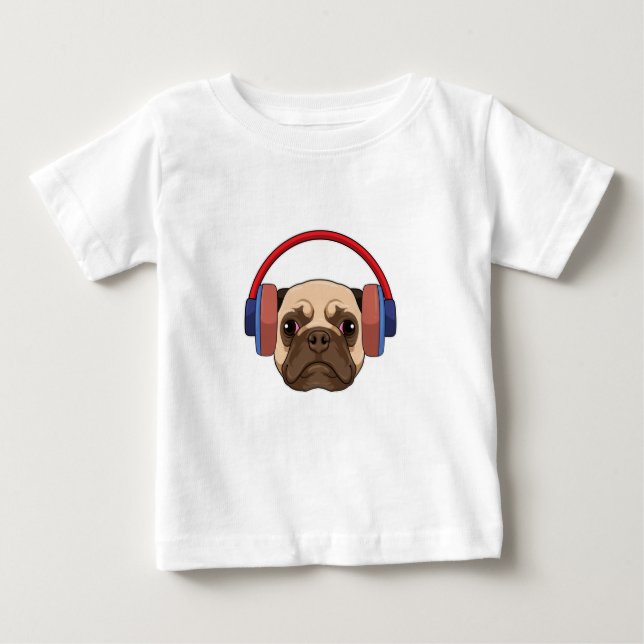 Dog at Music with Headphone Baby T-Shirt (Front)