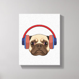 Dog at Music with Headphone Canvas Print