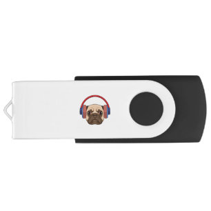 Dog at Music with Headphone Flash Drive