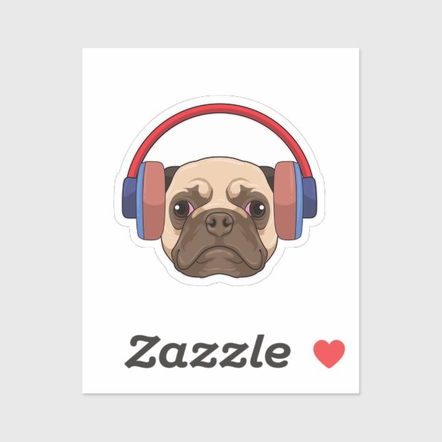 Dog at Music with Headphone Sticker (Sheet)