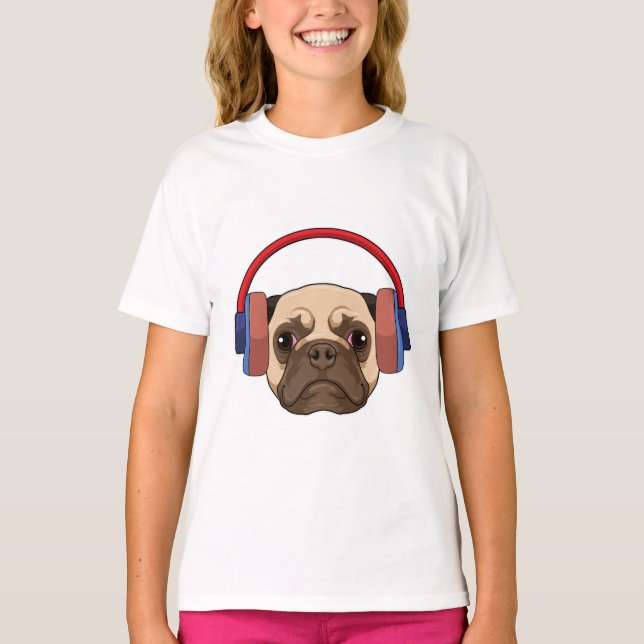 Dog at Music with Headphone T-Shirt (Front)