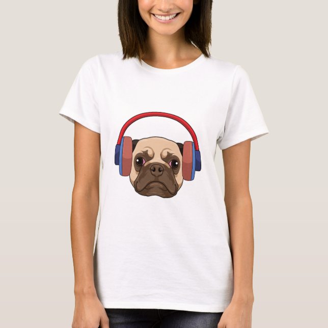 Dog at Music with Headphone T-Shirt (Front)