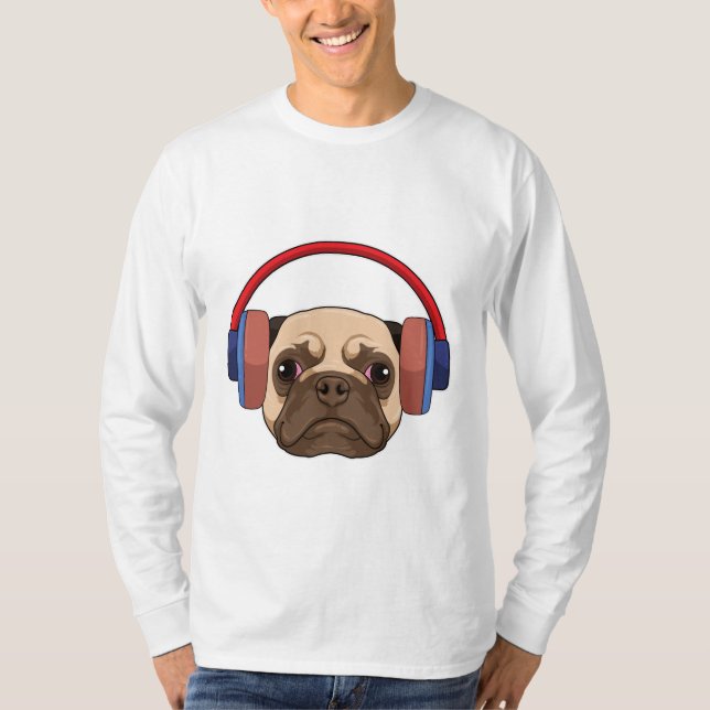 Dog at Music with Headphone T-Shirt (Front)