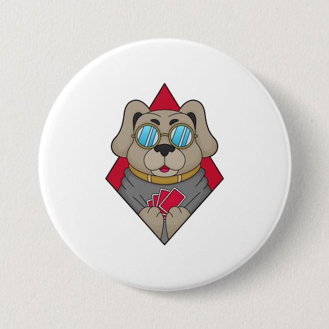 Dog at Poker with Poker cards Button (Front)