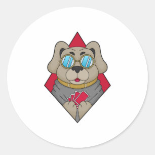Dog at Poker with Poker cards Classic Round Sticker