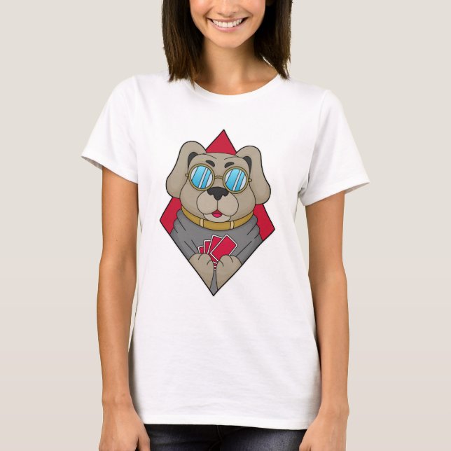 Dog at Poker with Poker cards T-Shirt (Front)