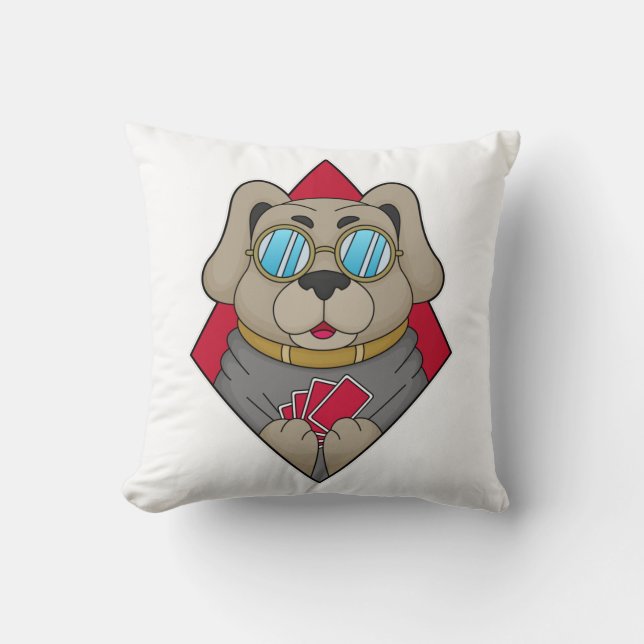 Dog at Poker with Poker cards Throw Pillow (Front)