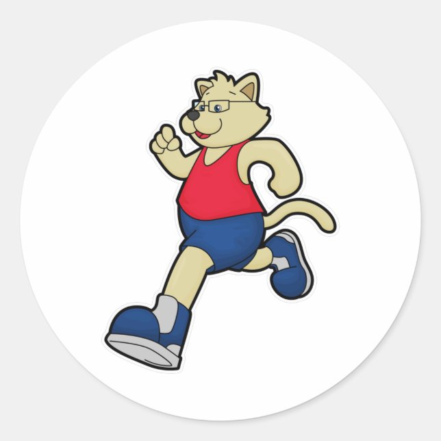 Dog at Running with Glasses Classic Round Sticker (Front)