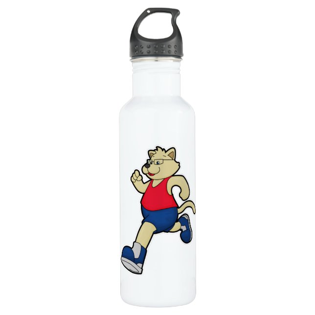 Dog at Running with Glasses Stainless Steel Water Bottle (Front)