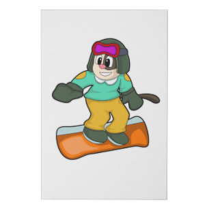Dog at Snowboard Sports Faux Canvas Print