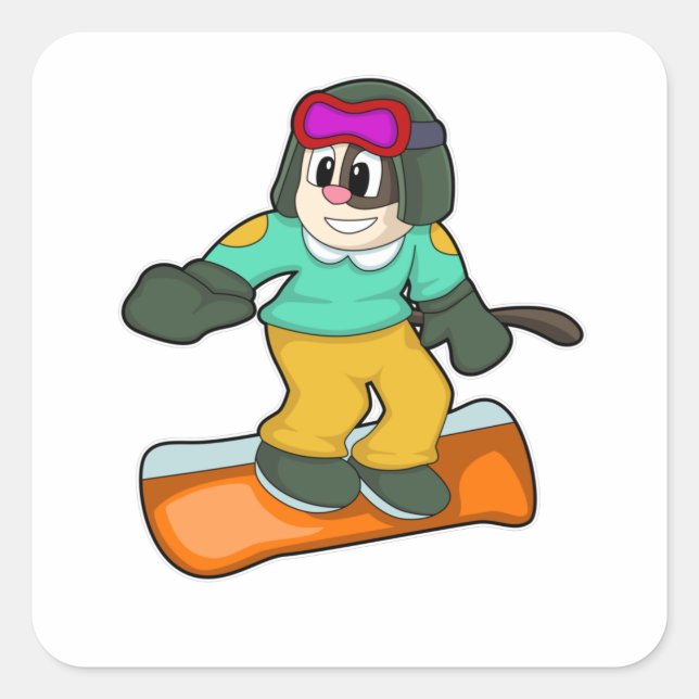 Dog at Snowboard Sports Square Sticker (Front)