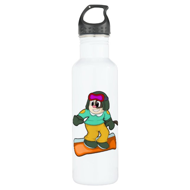 Dog at Snowboard Sports Stainless Steel Water Bottle (Front)