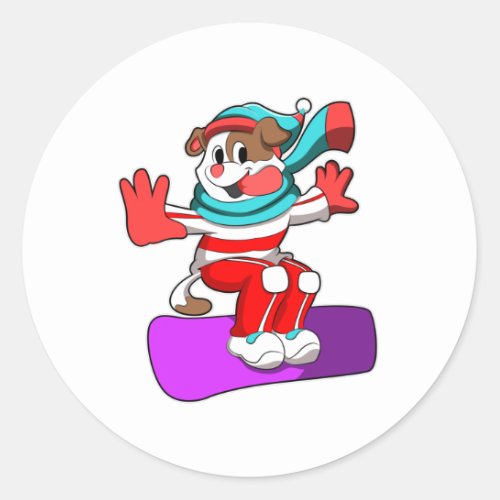 Dog at Snowboarding with Snowboard Classic Round Sticker