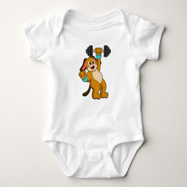 Dog at Strength training with Dumbbell Baby Bodysuit (Front)