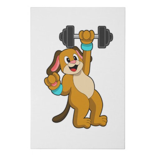 Dog at Strength training with Dumbbell Faux Canvas Print