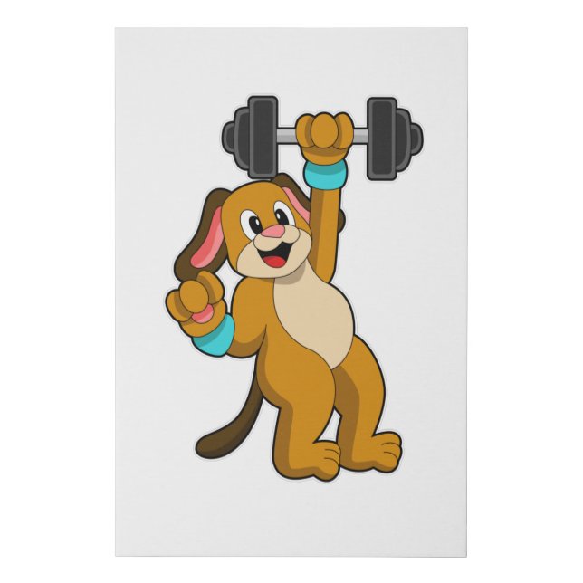 Dog at Strength training with Dumbbell Faux Canvas Print (Front)
