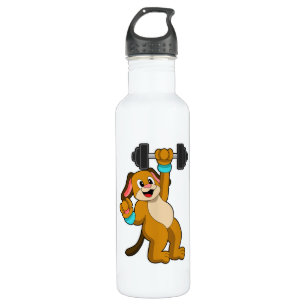 Dog at Strength training with Dumbbell Stainless Steel Water Bottle