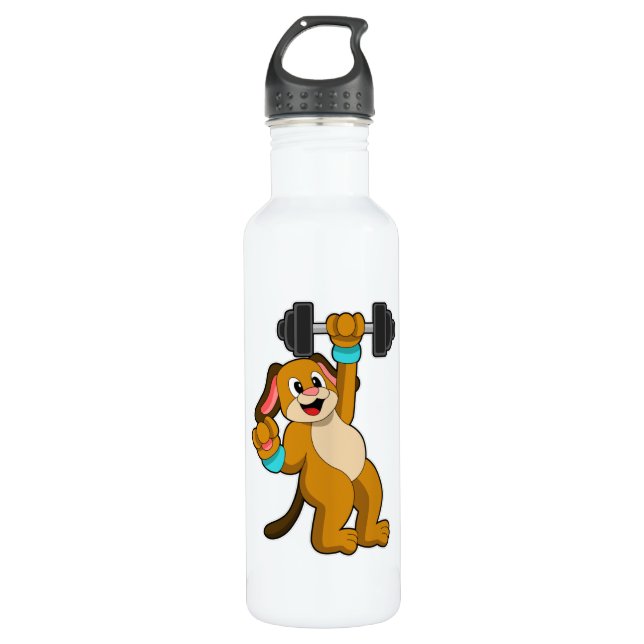 Dog at Strength training with Dumbbell Stainless Steel Water Bottle (Front)